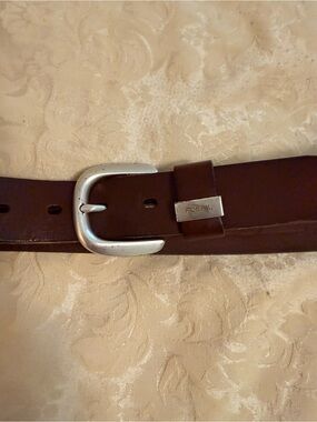Fossil Dark Brown Leather Belt with Silver Buckle